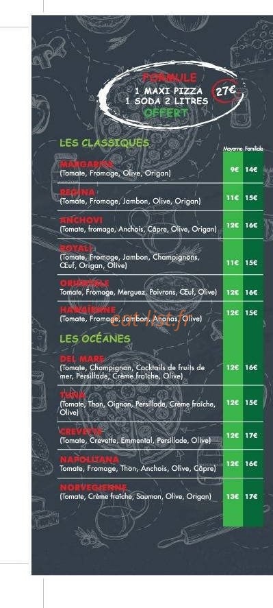 Pizza shop — carte page 1