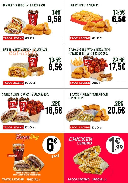 Tacos Legend — carte page 1