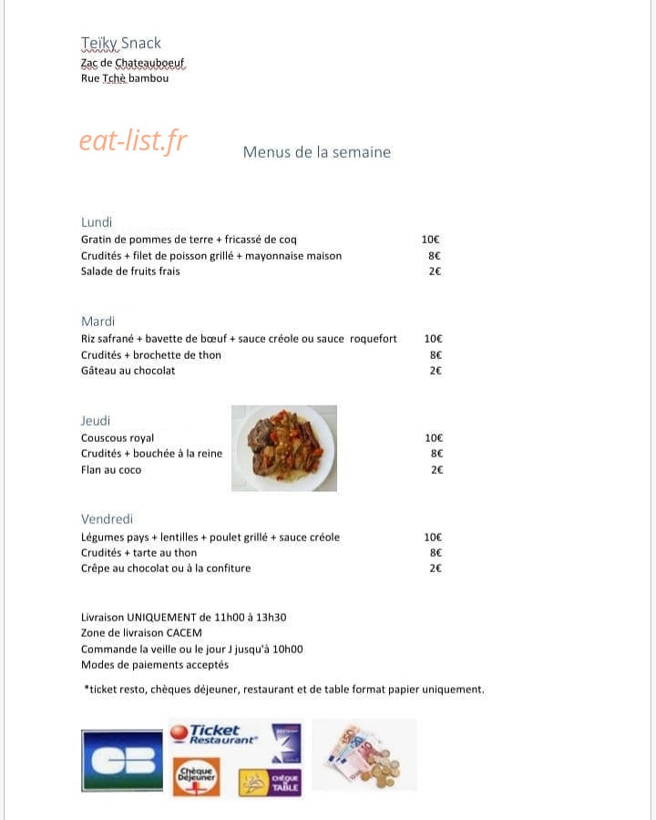 Teiky Snack — carte page 1
