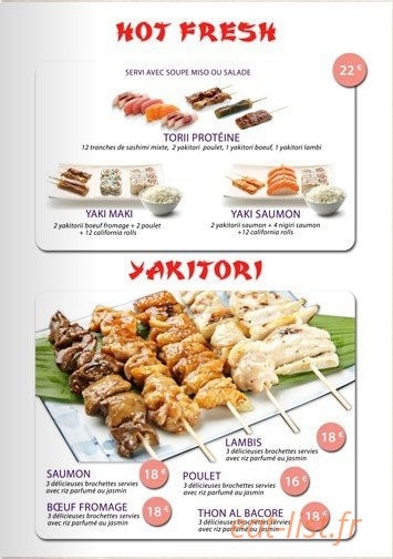 Carte et menu de Torii Sushi à Fort de France — Les Yakitoris