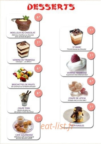 Carte et menu de Torii Sushi à Fort de France — Les Desserts