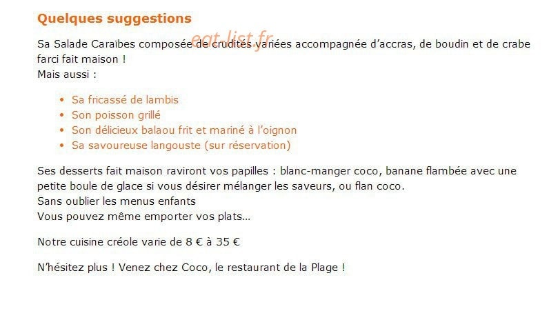 Chez Coco — carte page 1