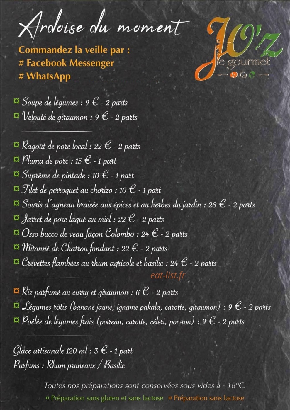 Jo'z le gourmet — carte page 1