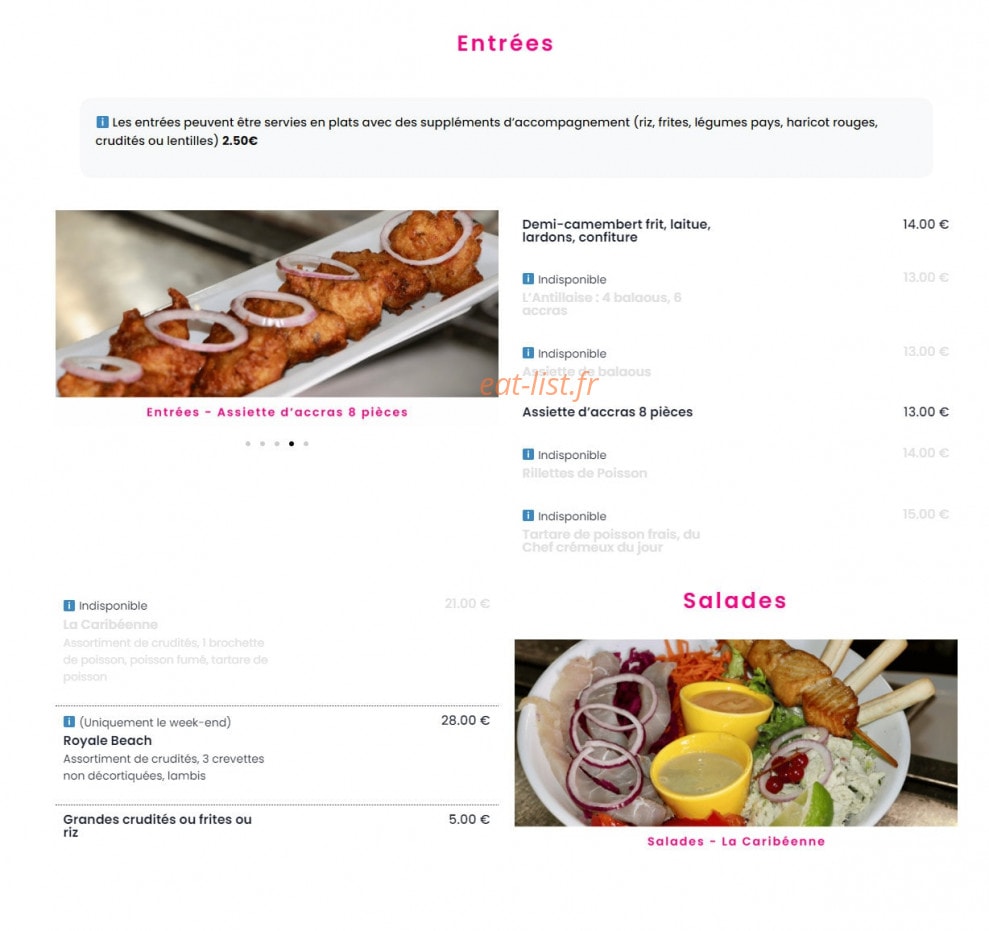 Beach Grill — carte page 1