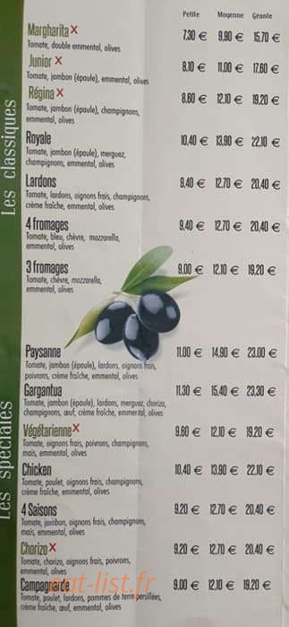 Remy Pizza — carte page 2
