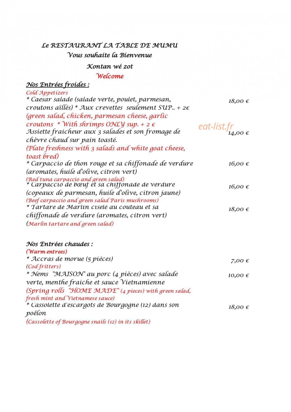 La Table de Mumu — carte page 1