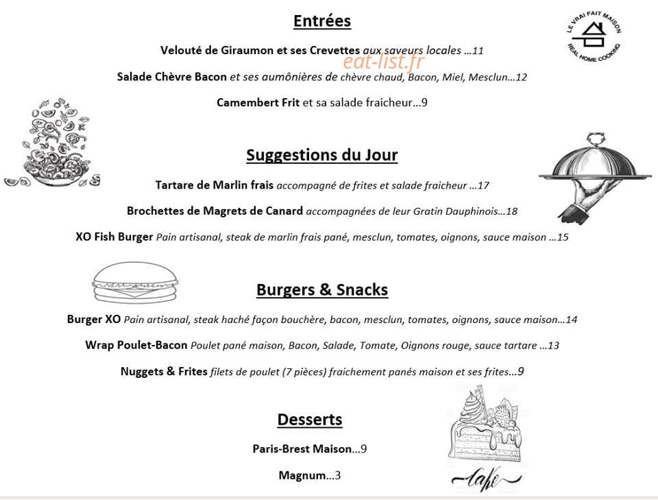 XO Bistro — carte page 1