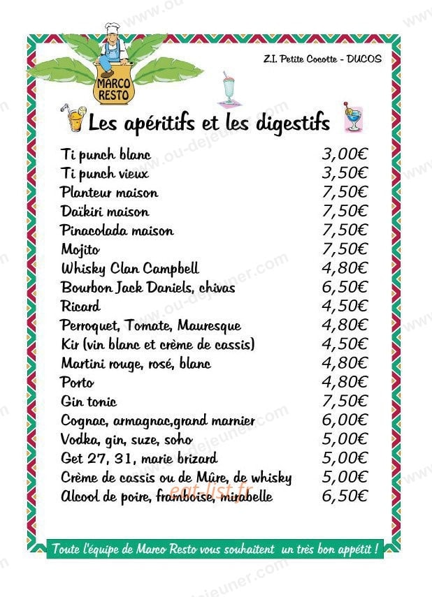 Marco Resto — carte page 1