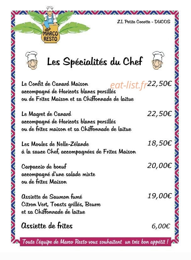 Marco Resto — carte page 2