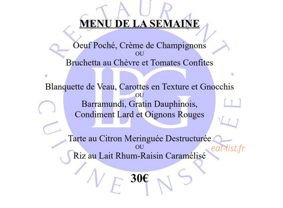 Restaurant LPG — carte page 1