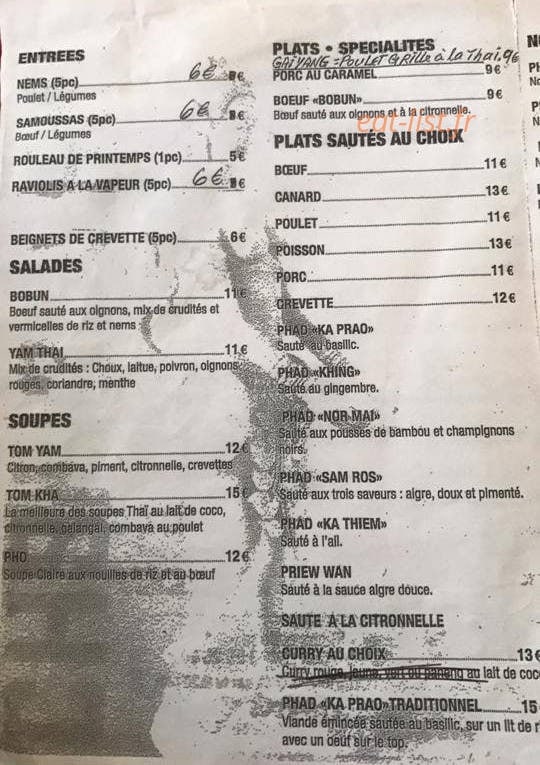 Chay"s thaï — carte page 1
