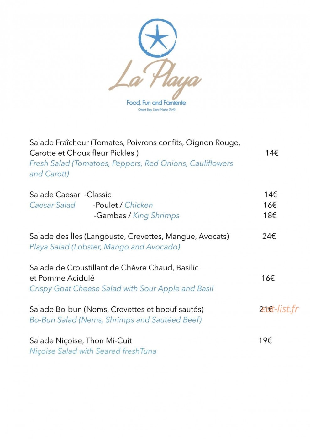 La Playa — carte page 2