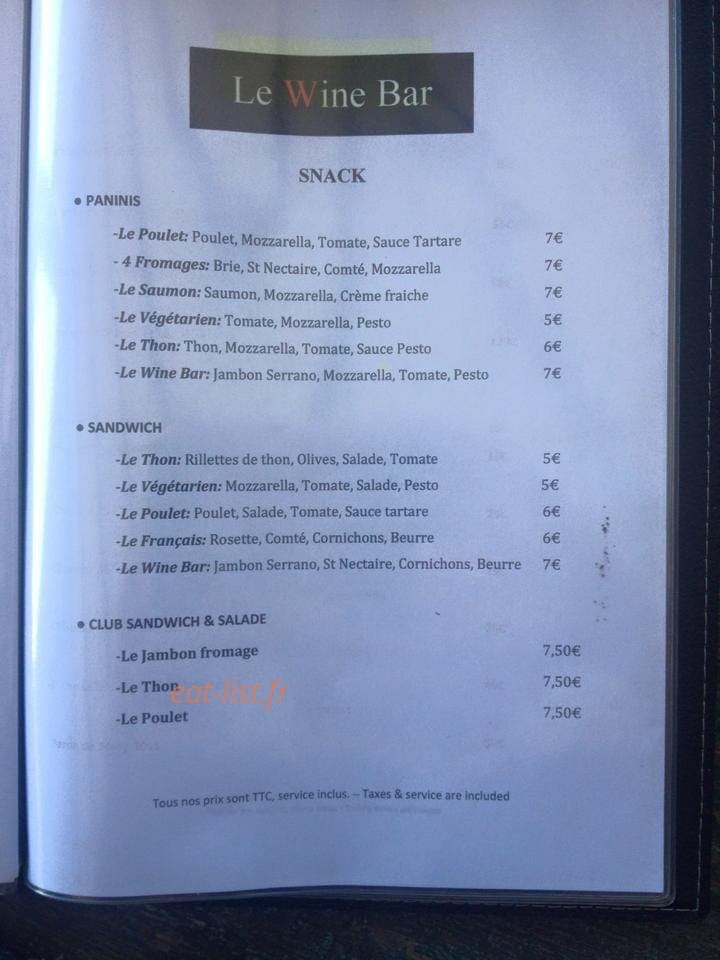 Le Wine Bar — carte page 1