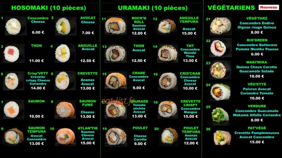 SushiI & Juice — carte page 1