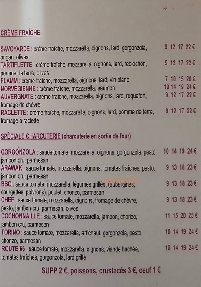 Arawak pizza — carte page 2