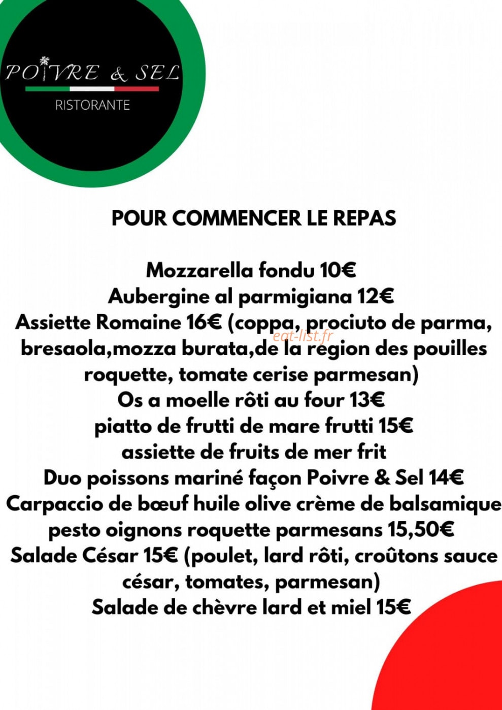 Poivre & Sel — carte page 1