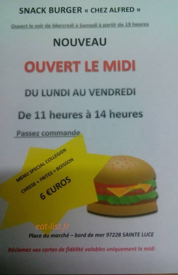 Snack burger chez Alfred — carte page 1