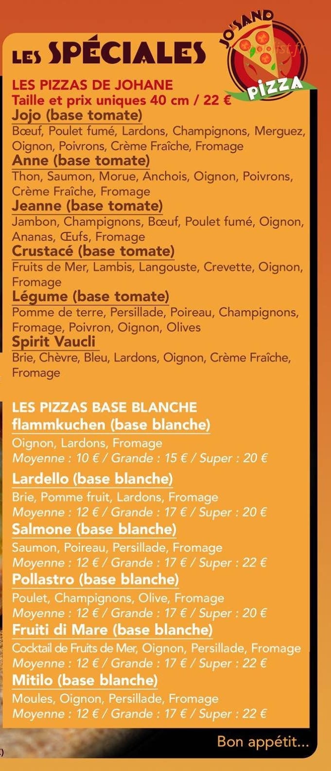 Jo'Sand Pizza — carte page 4