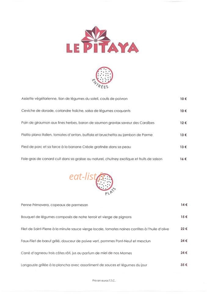Le Pitaya — carte page 1