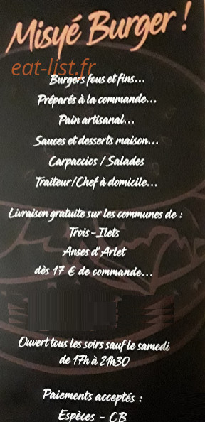 Misyé Burger — carte page 1