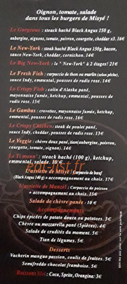 Misyé Burger — carte page 2