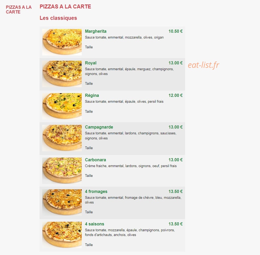 Pizz'Amis — carte page 1