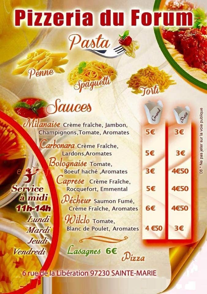 Pizzéria du Forum — carte page 2