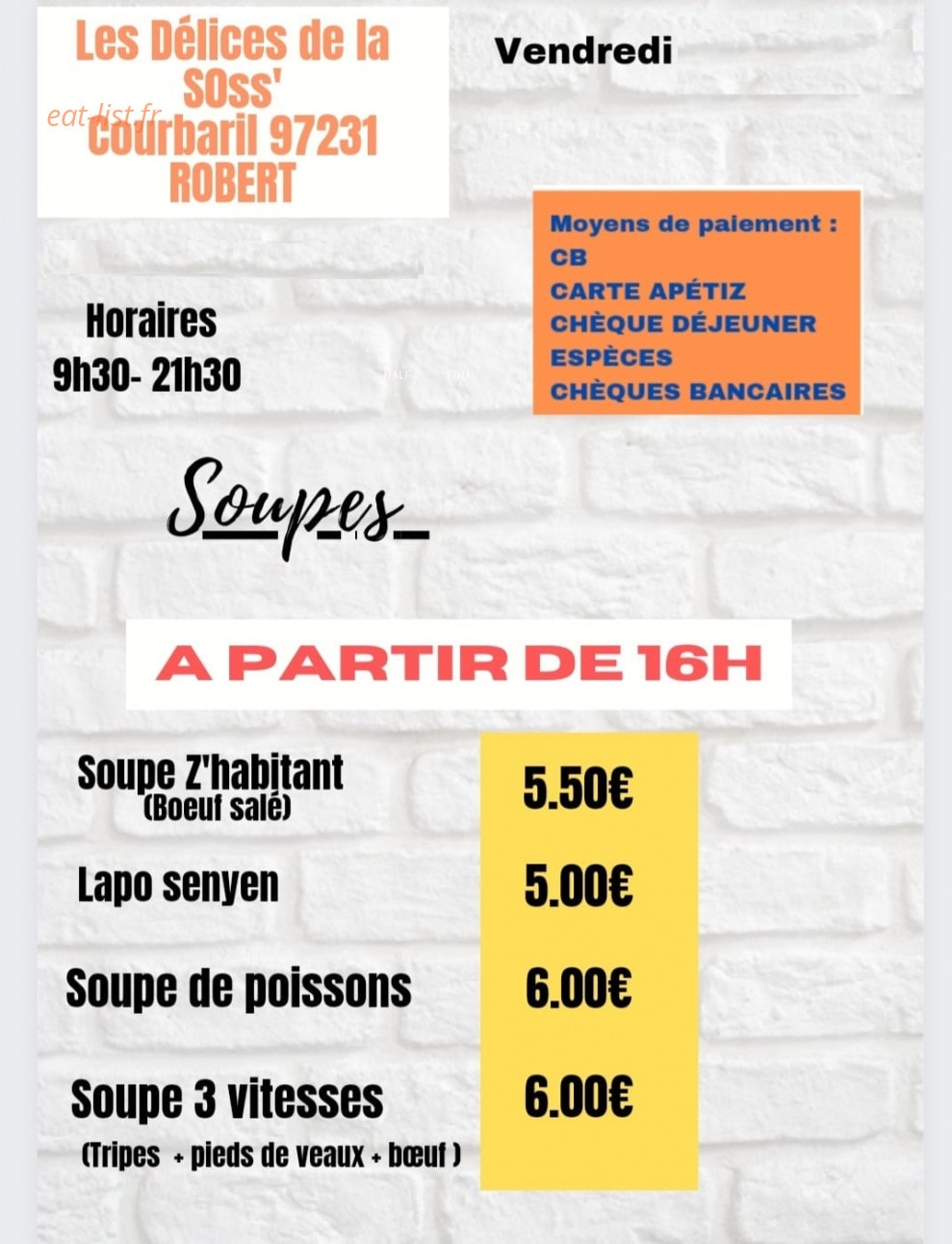 Les Délices de la Soss' — carte page 2