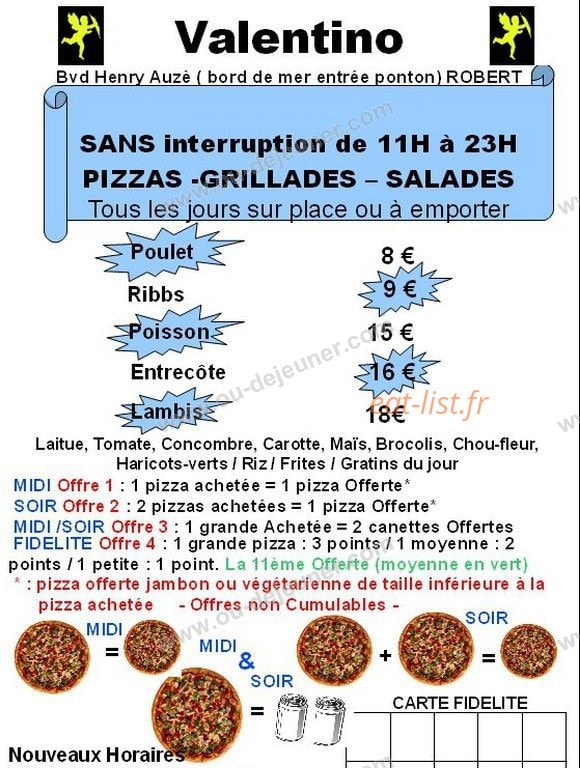 Valentino Pizza — carte page 1