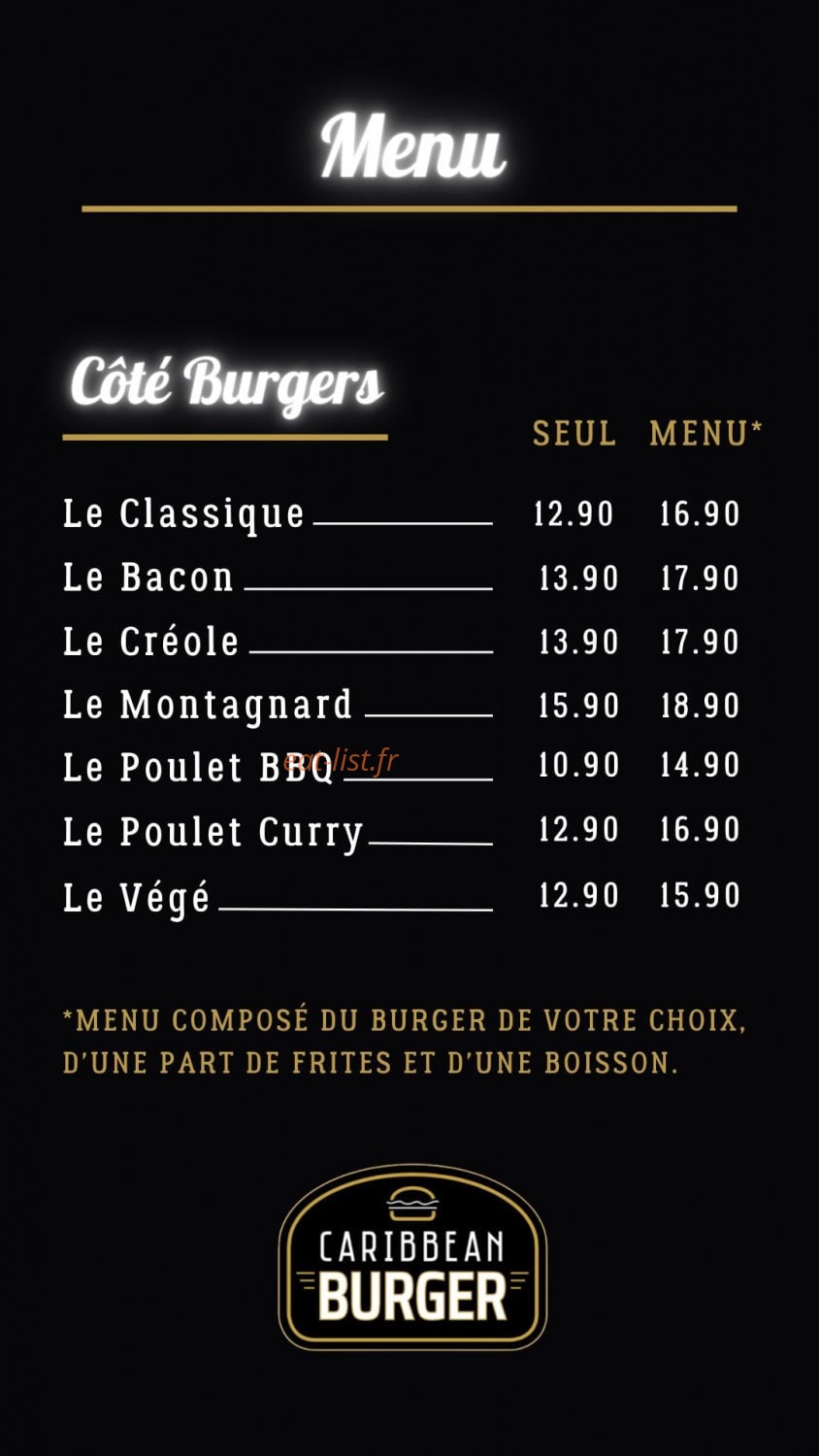 Caribbean Burger — carte page 1