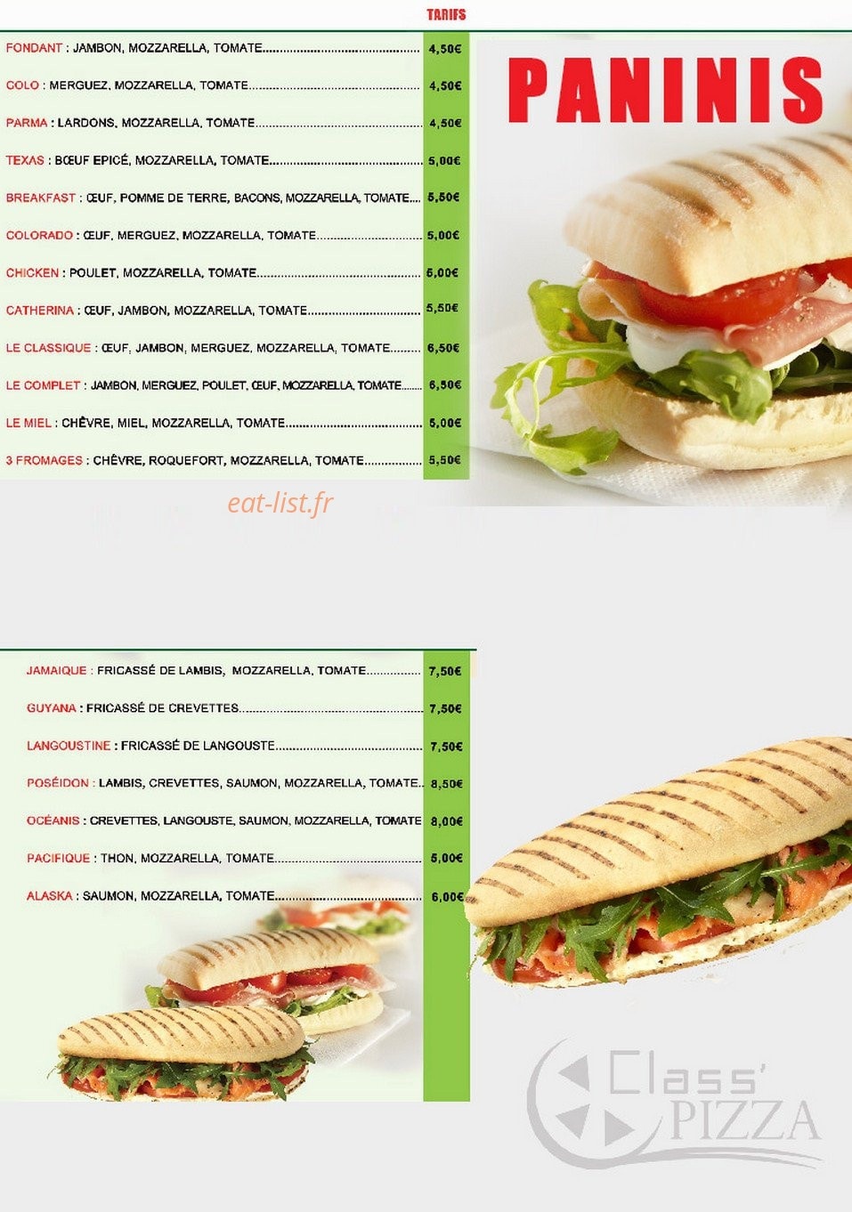 Class Pizza — carte page 9