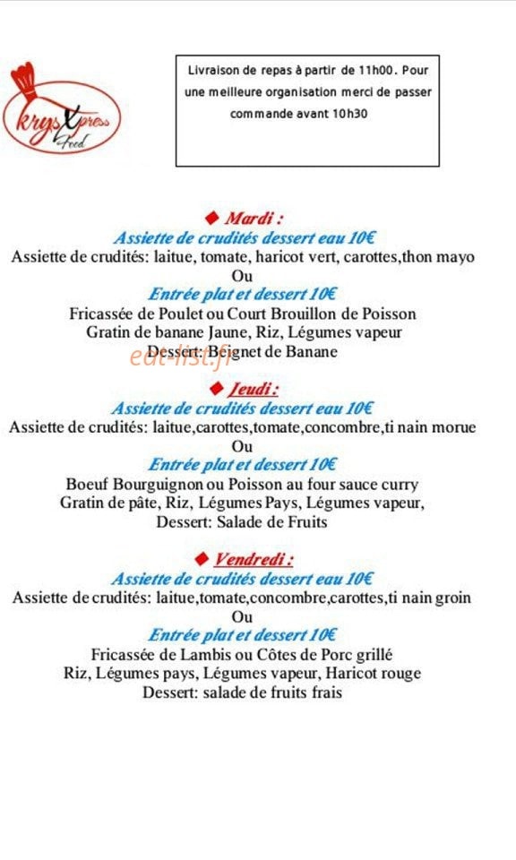Krys Xpress Food — carte page 1