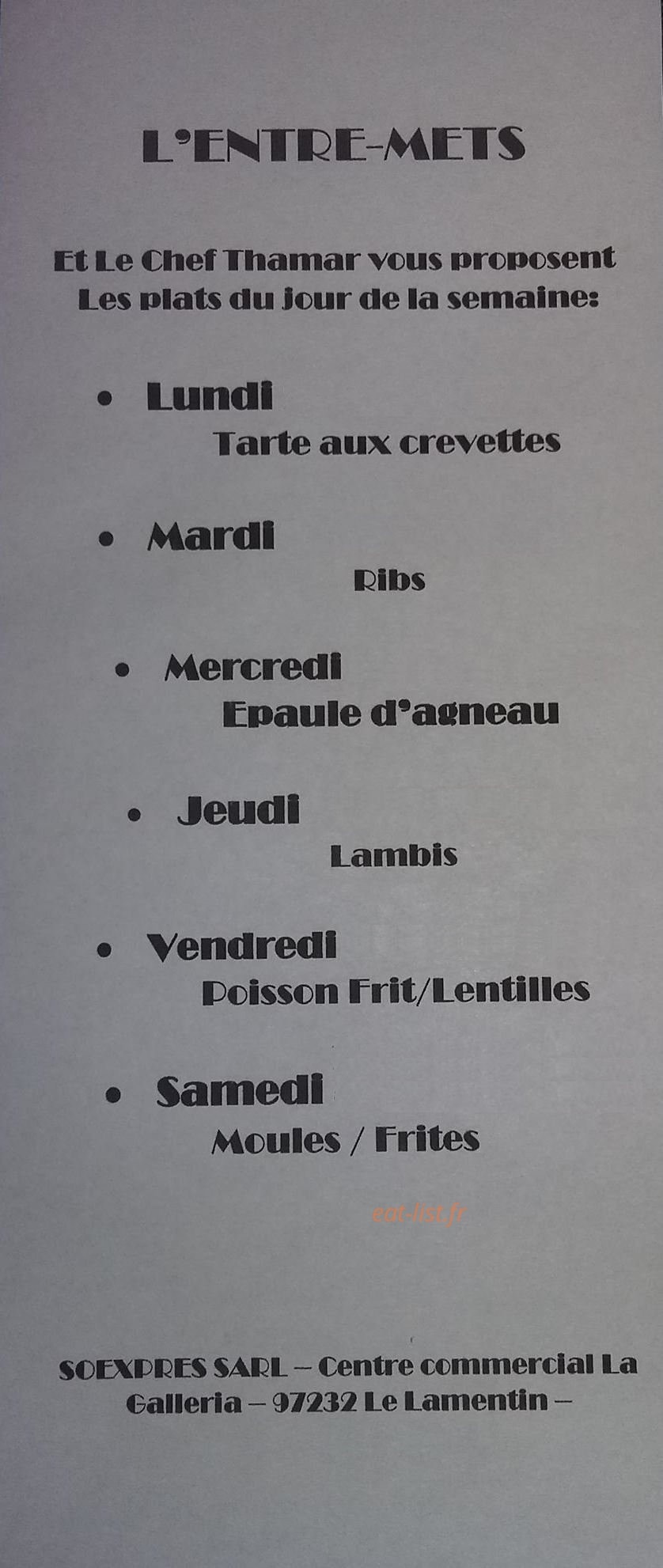 L'entre-Mets — carte page 1