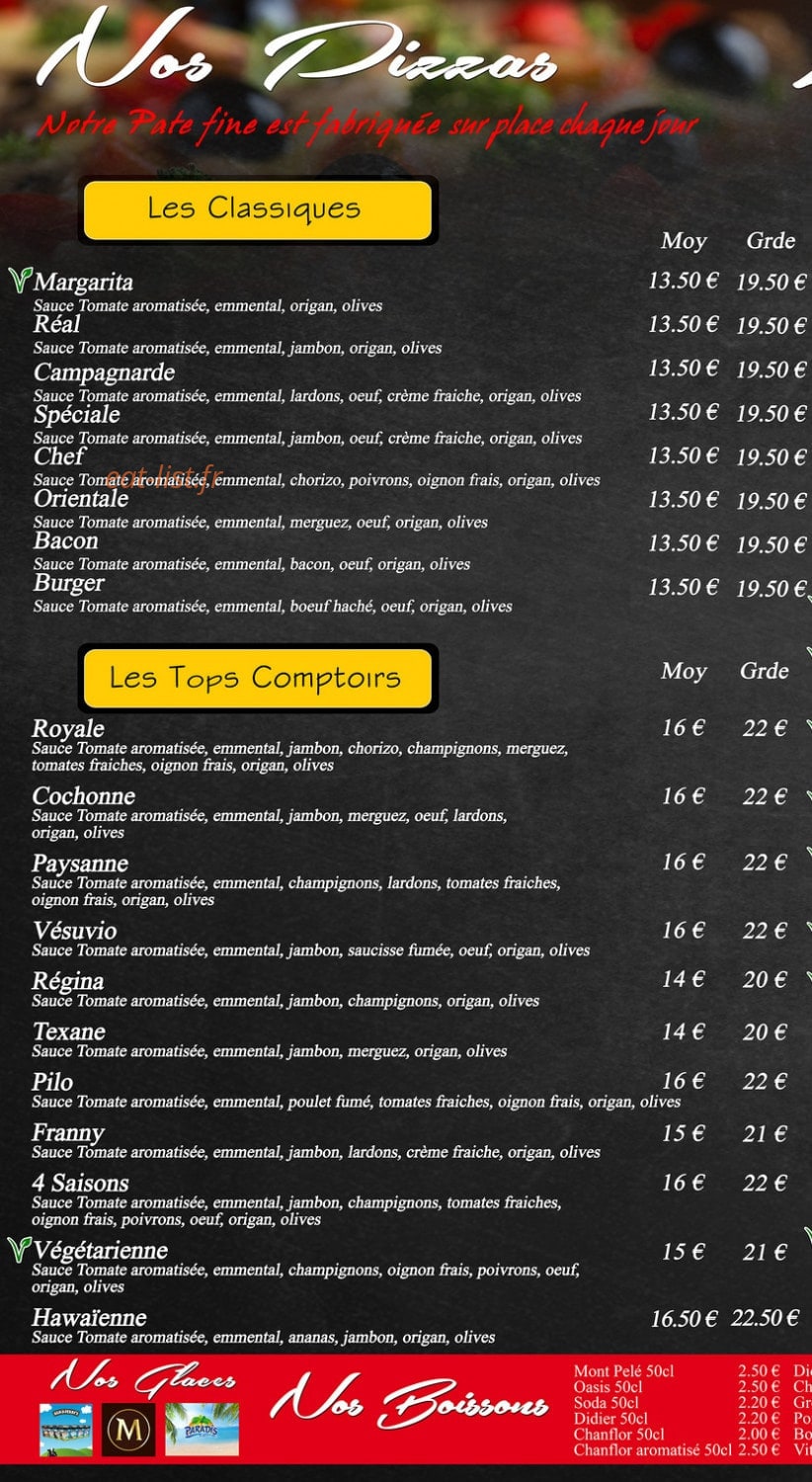 Le comptoir Des Pizza — carte page 1