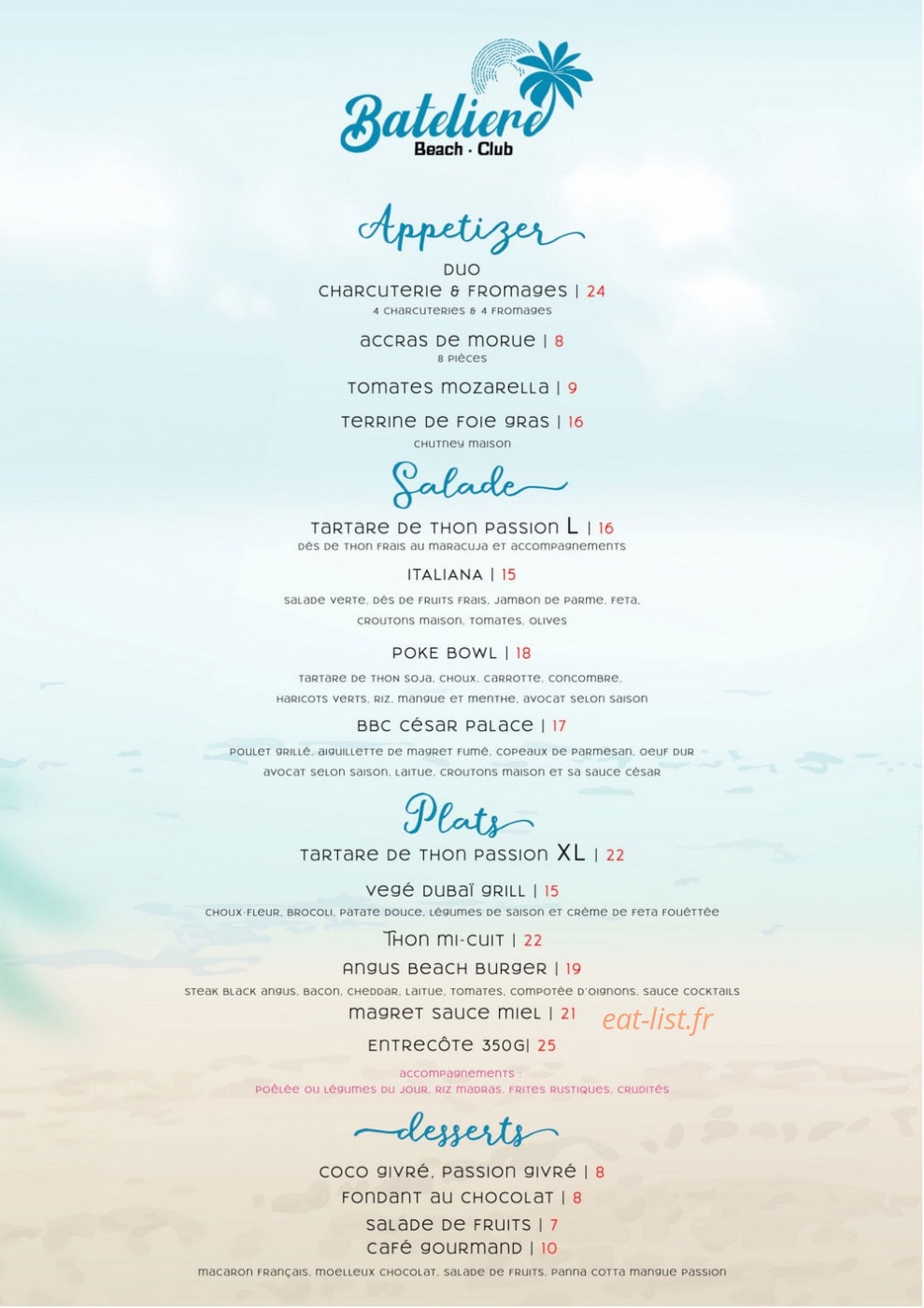 Batelière Beach Club — carte page 1