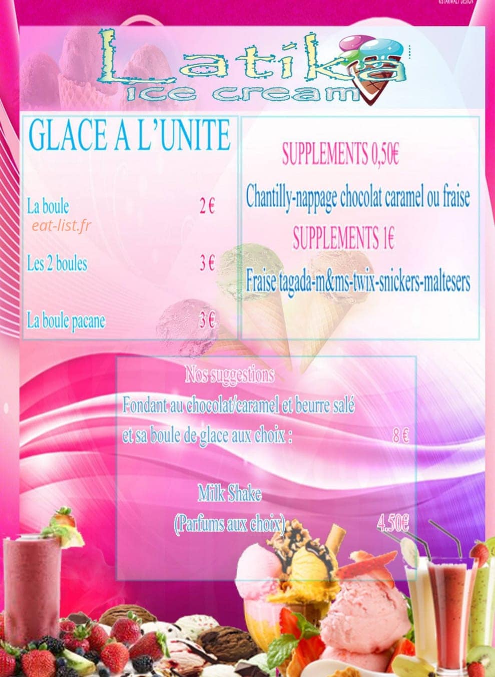 Latika ice cream — carte page 1