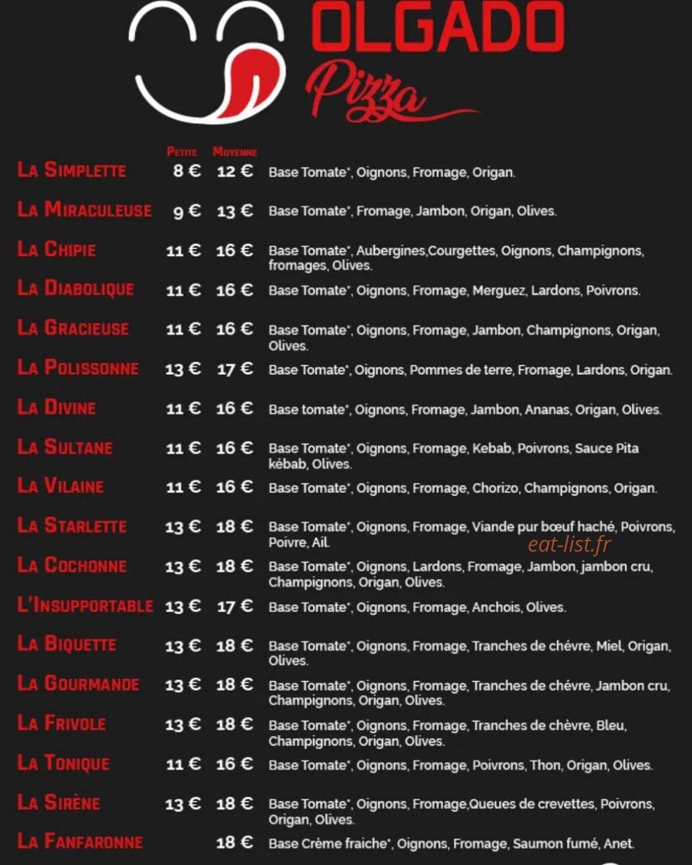 Olgado Pizza — carte page 1