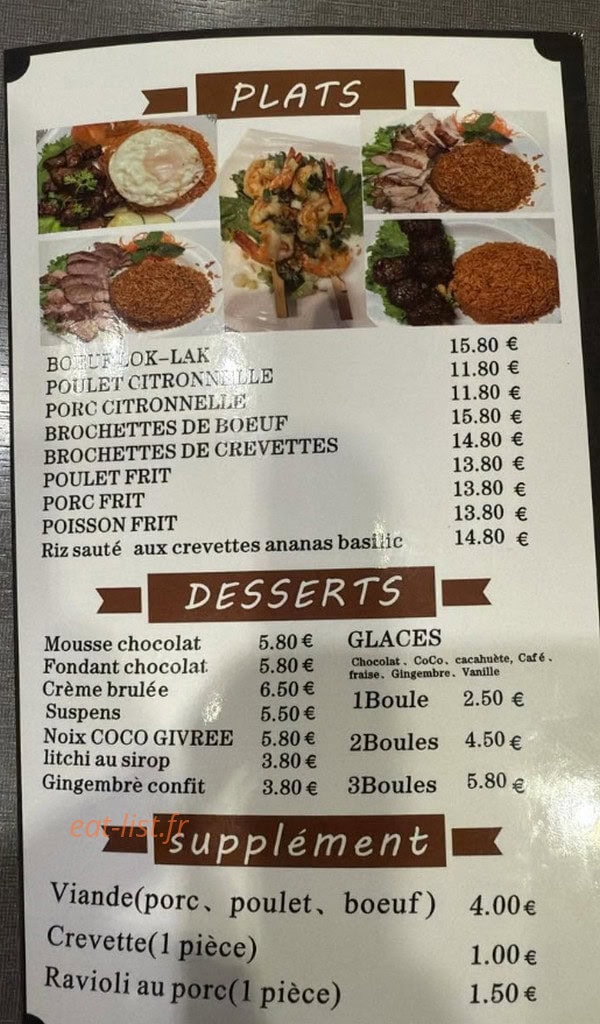 Carte et menu de Bo Bun Montabo à Cayenne — Plats et desserts...