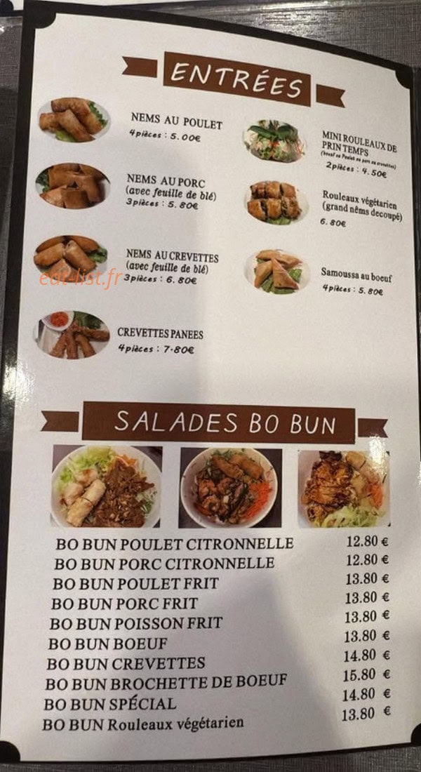 Carte et menu de Bo Bun Montabo à Cayenne — Entrées et salades