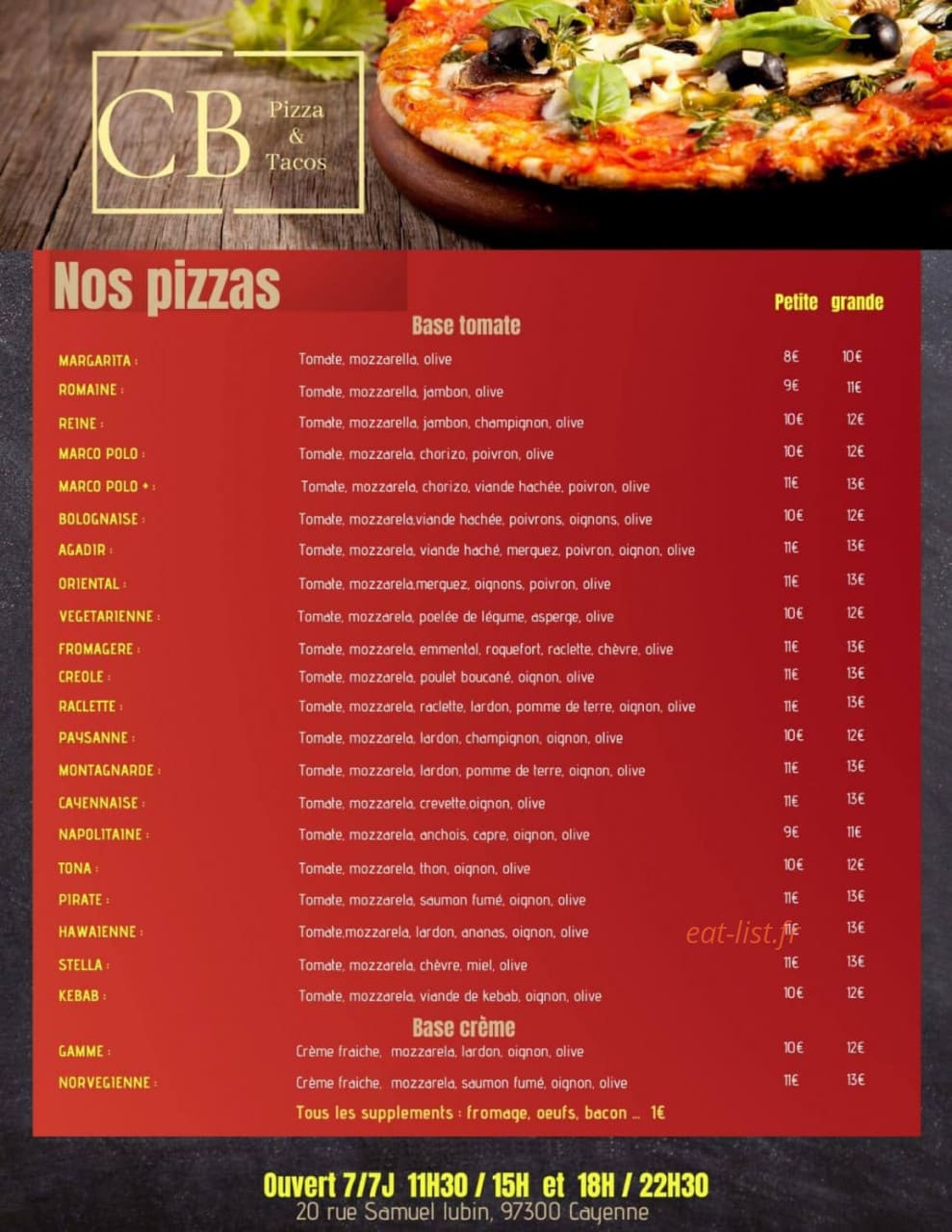 CB Pizza Tacos — carte page 1