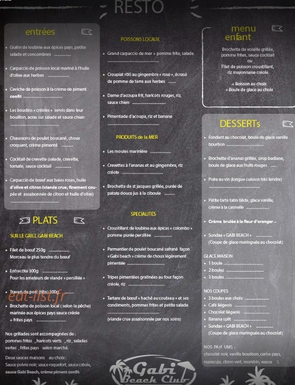 Gabi Beach Club — carte page 1
