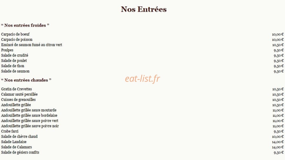 La Taverne — carte page 1