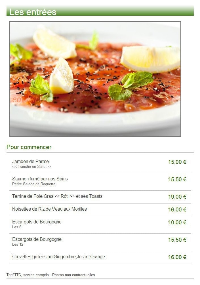 Le Boeuf au Jardin — carte page 1