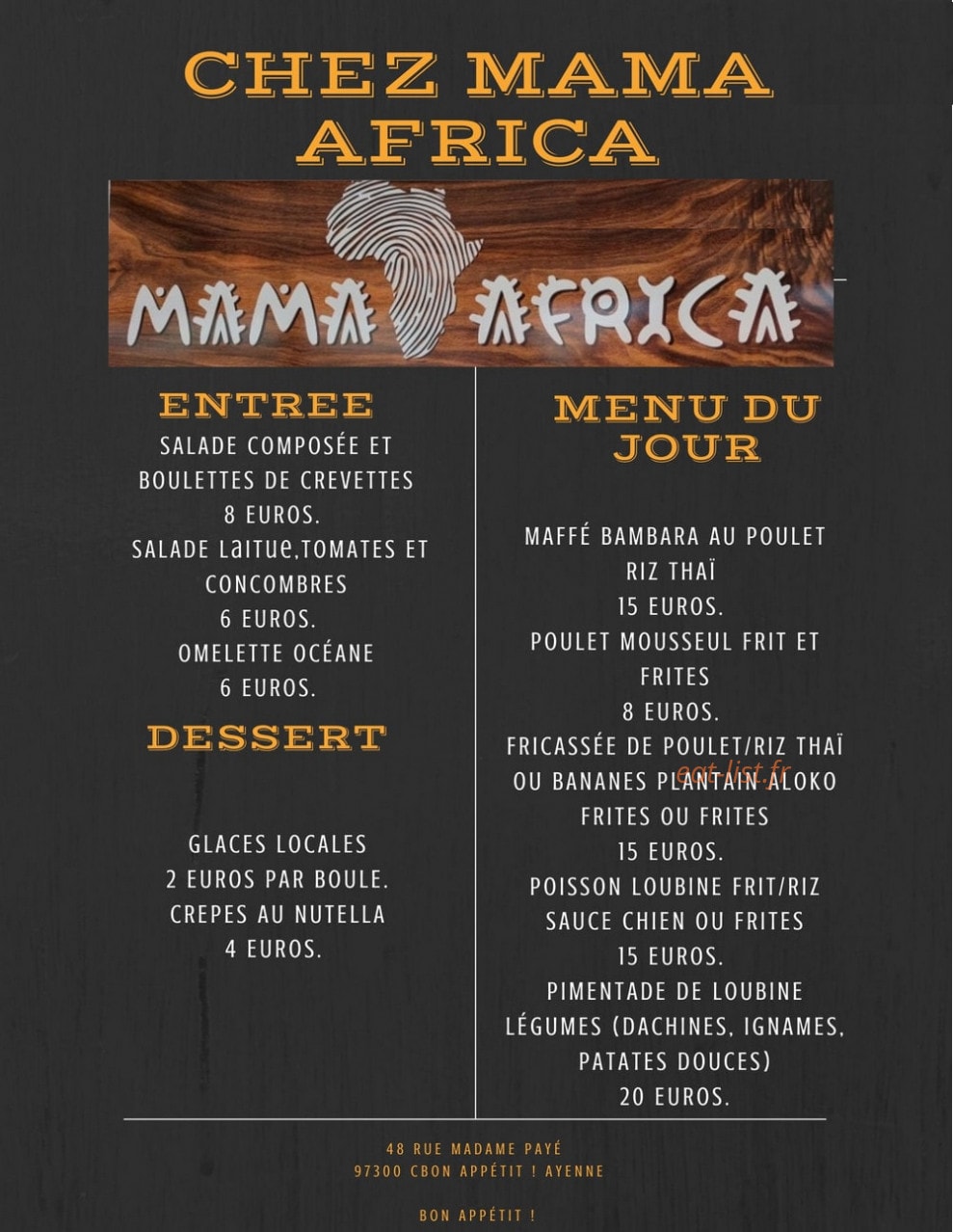 Mama Africa — carte page 1
