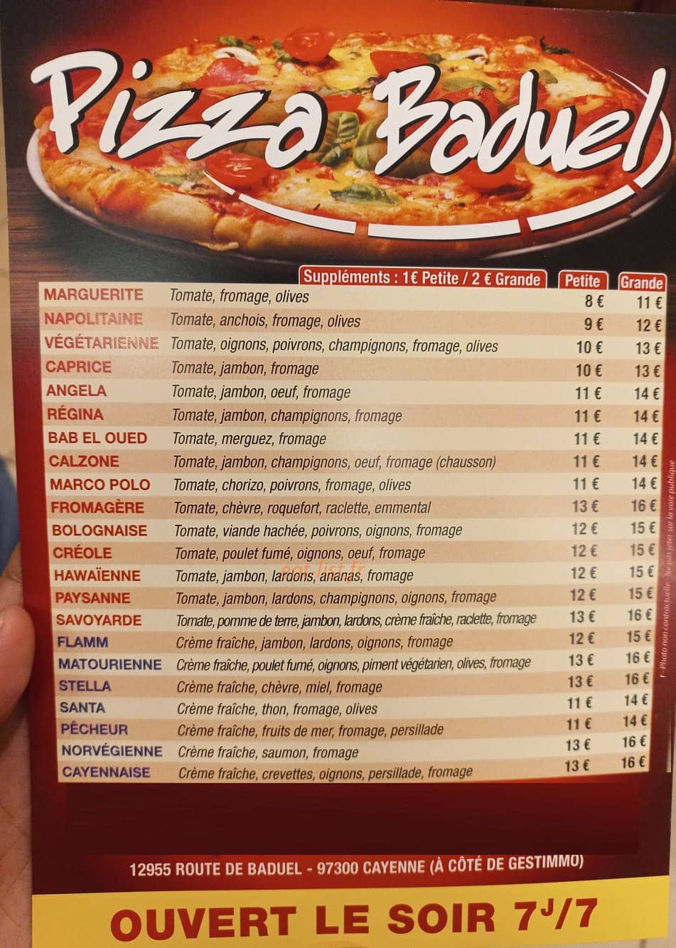 Pizza Baduel — carte page 1