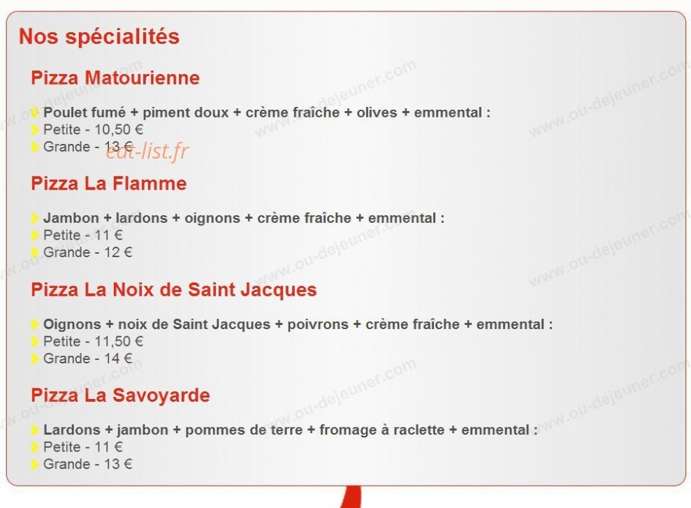 Pizza d'Estrées — carte page 1