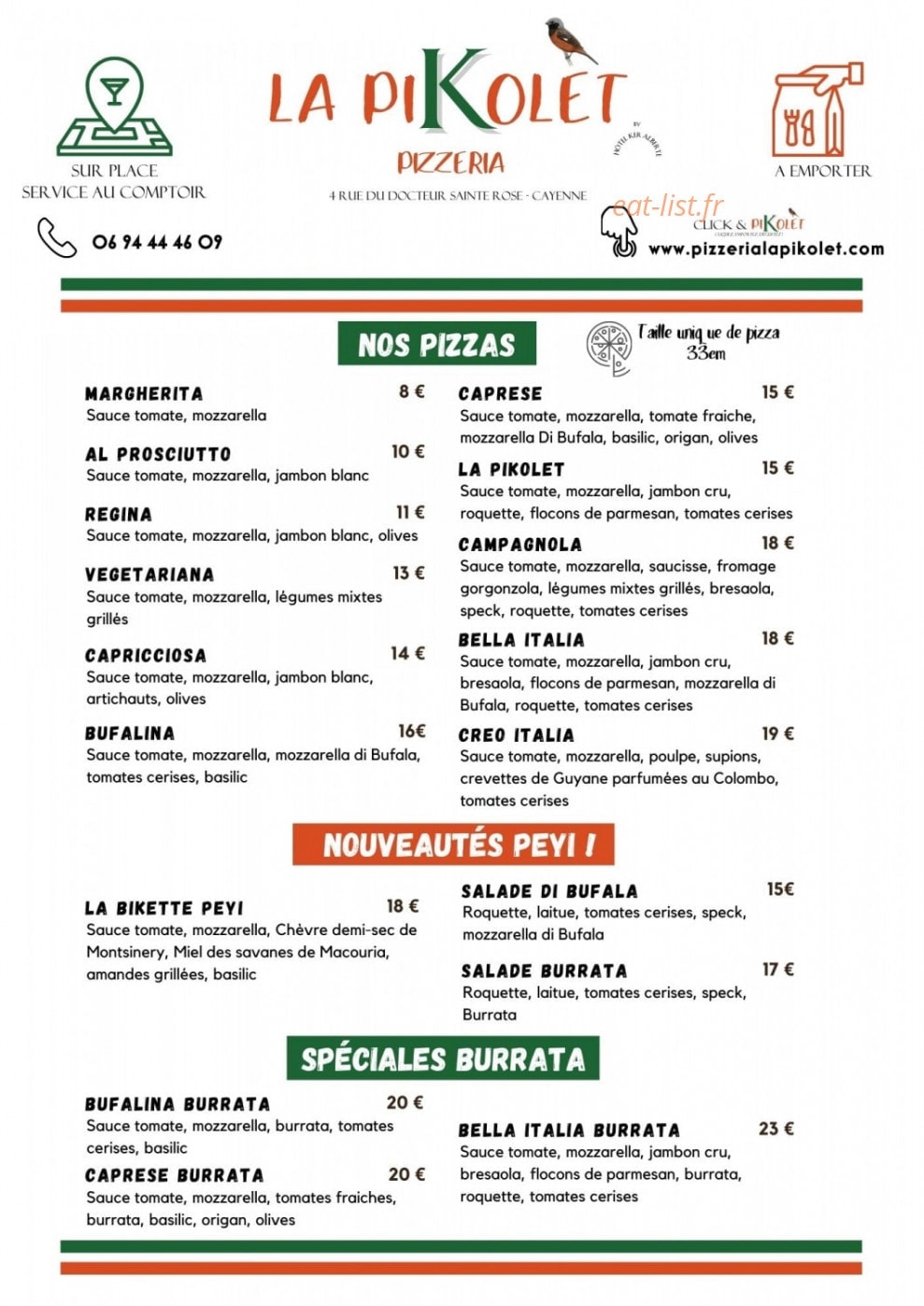 Pizzeria La Pikolèt — carte page 1