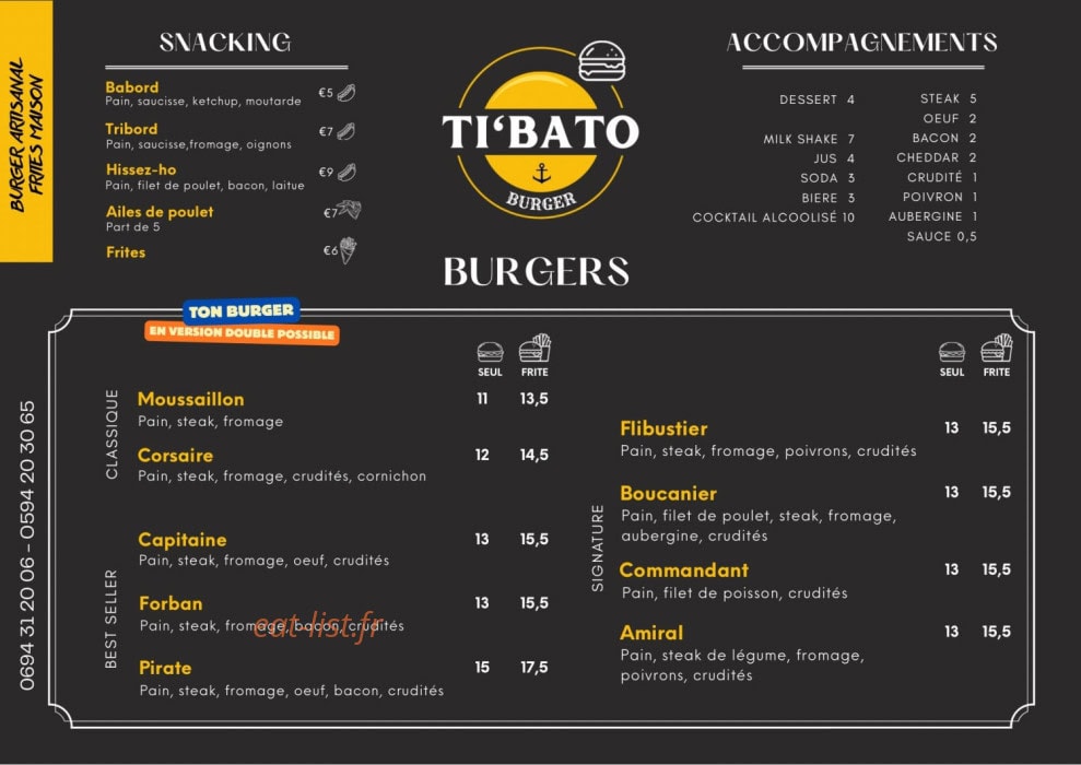 Ti Bato Burger — carte page 1