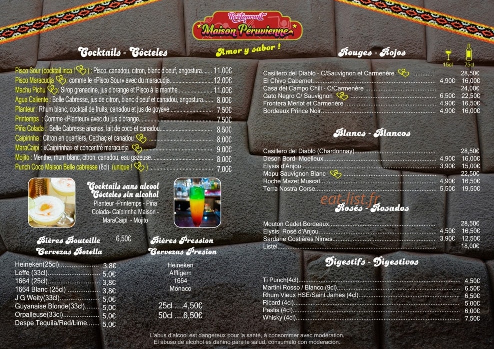Maison Péruvienne — carte page 3