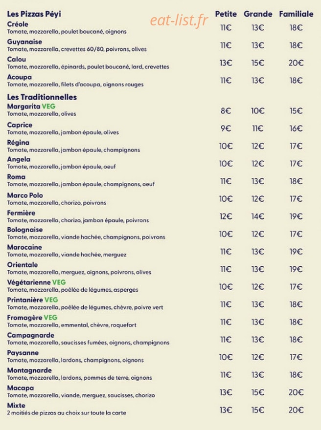 Pizzeria au Petit Bateau — carte page 1
